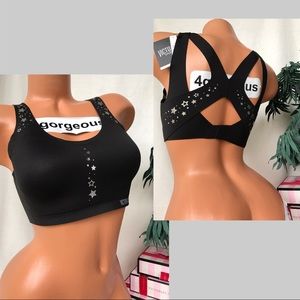 36DDD VICTORIAS SECRET ANGEL MAX BLACK SILVER STARS SPORT BRA